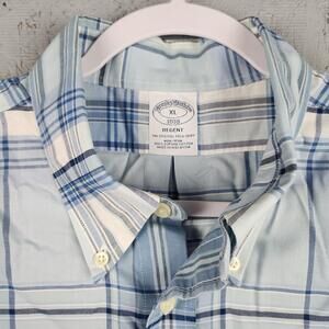 Brooks Brothers Regent 1818 Shirt Mens XL Blue Plaid Non Iron Supima Cotton